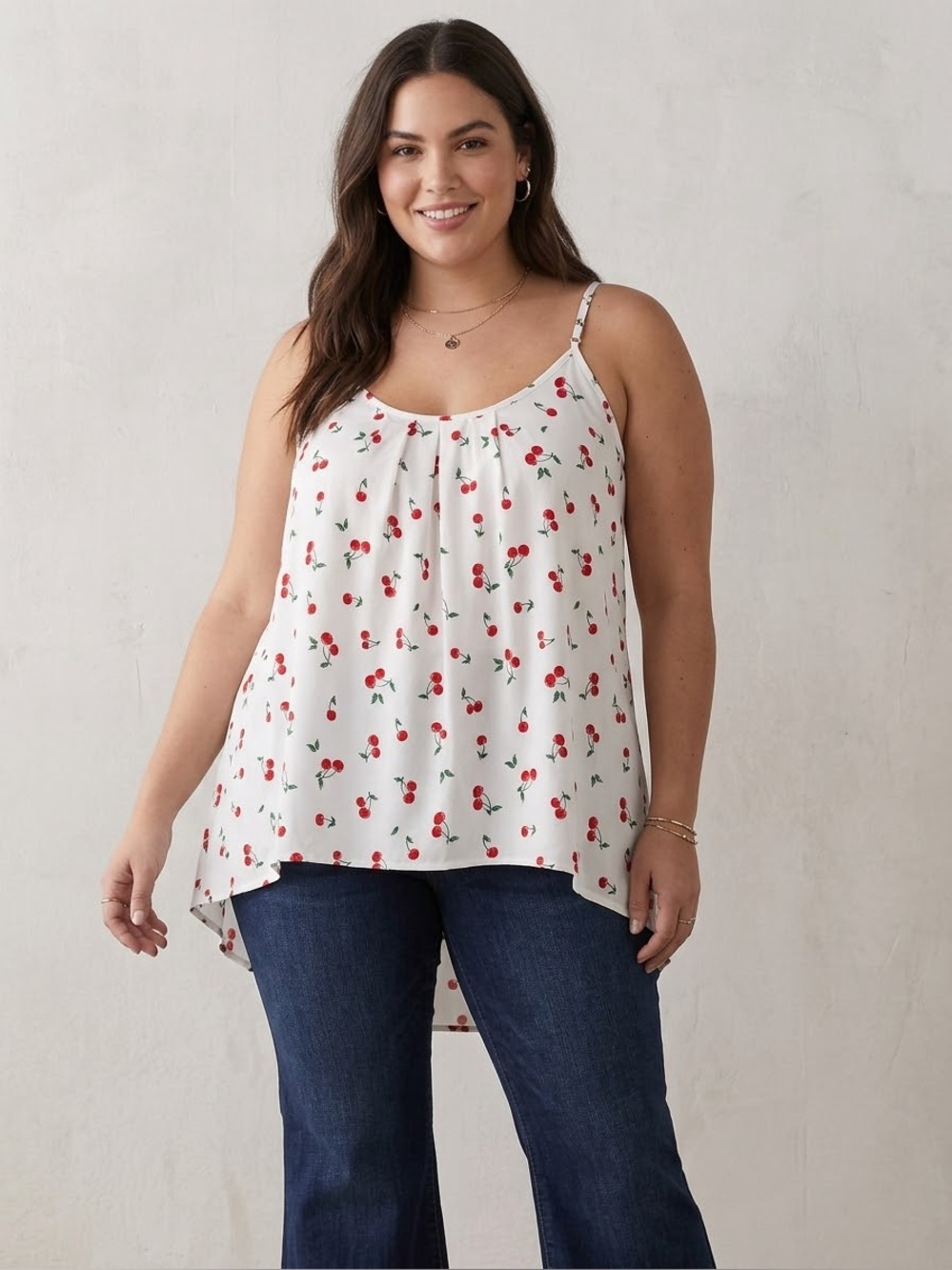 VINTAGE White Cherry Print Spaghetti Strap Cami Camisole Tank Top SZ 22 PLUS